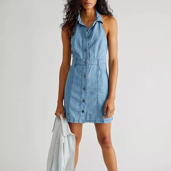 self portrait embellished denim mini dress Denim Crystal Trim Mini Dress – self-portrait-US